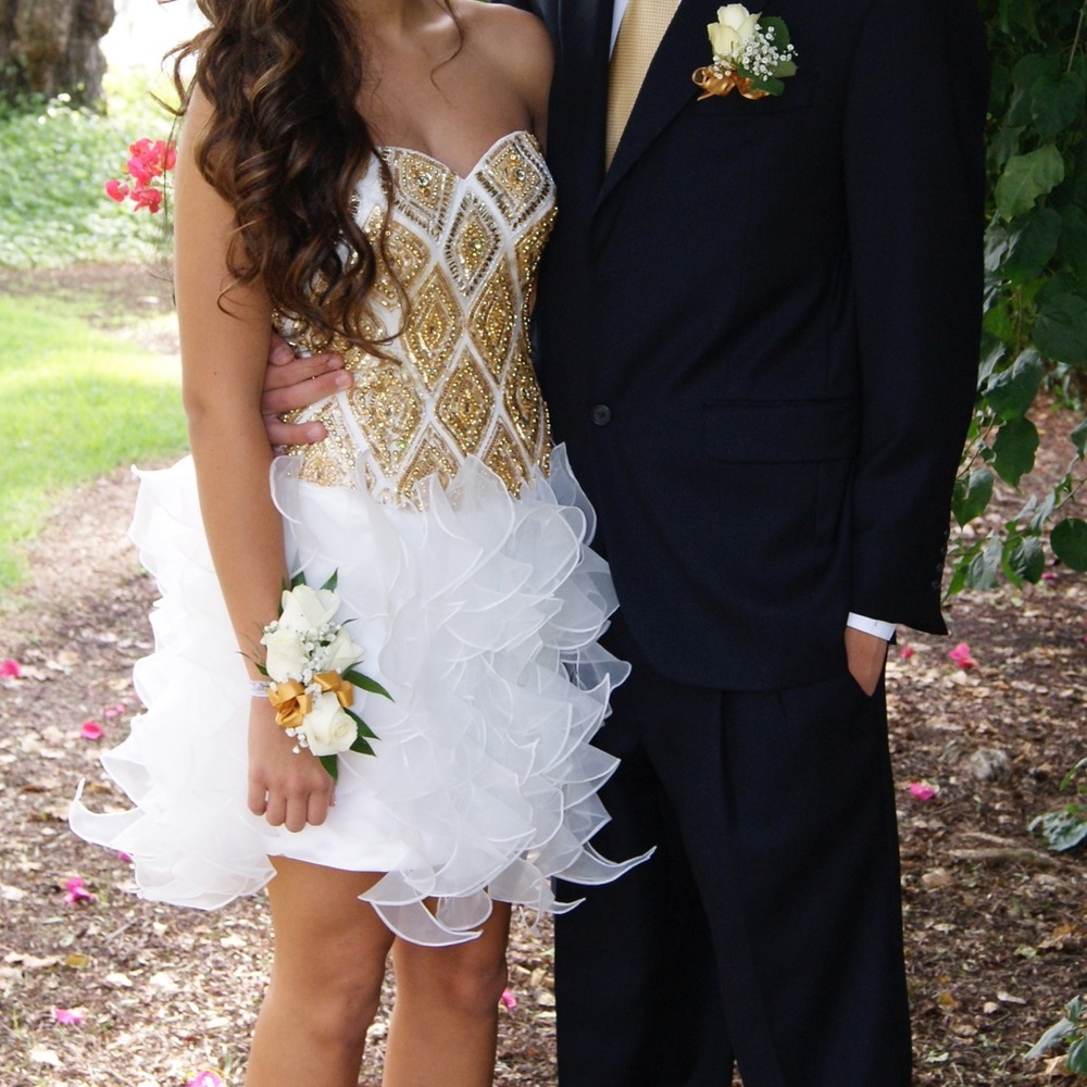 Sherri Hill Gold and White Sparkle Dress